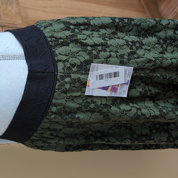 Lularoe Lola Elegant Lace Midi Skirt in Olive Black Stretch Waistband & Lining L - Picture 8 of 15